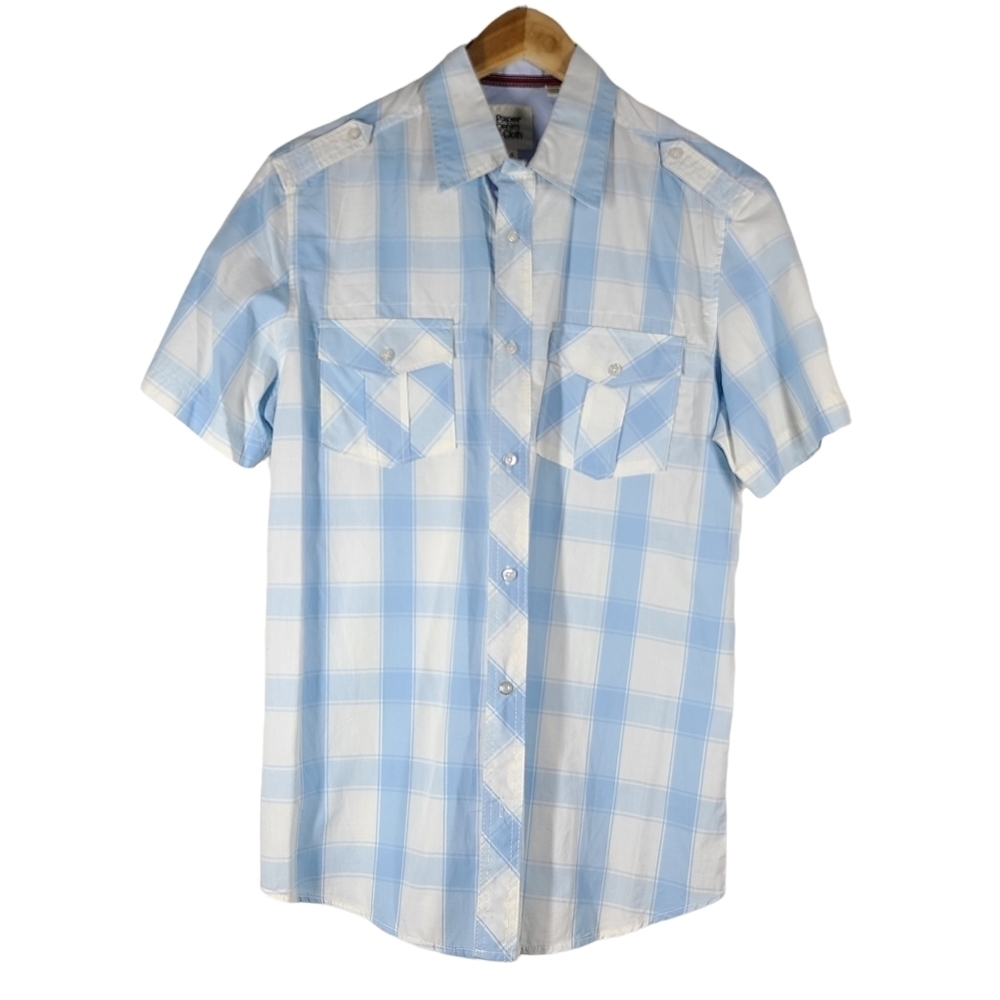 Paper‎ Denim & Cloth Men's Medium Sky Blue Plaid Short Sleeve Button Down Shirt